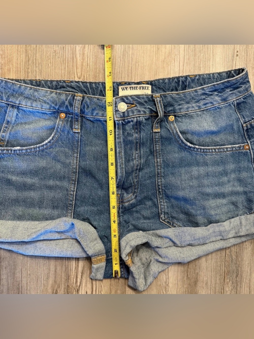 We The Free Distressed Blue Roll-Cuff Denim Shorts - Picture 6 of 9